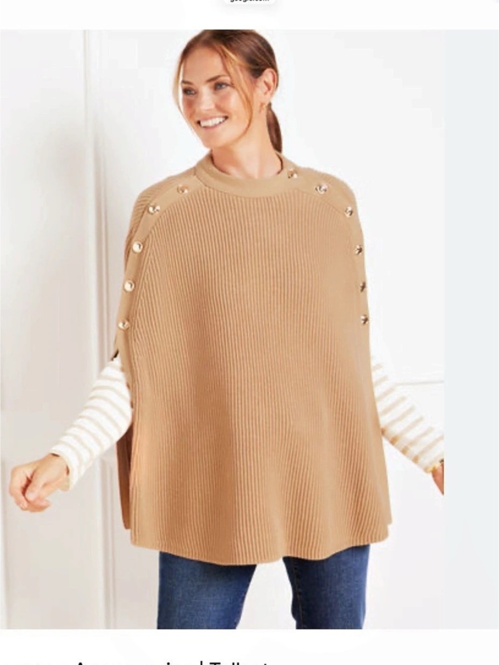 Talbots Ribbed Gold Button-Shoulder Poncho